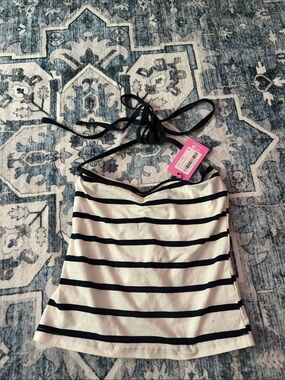 Edikted Striped Halter Tank Top - White & Black
